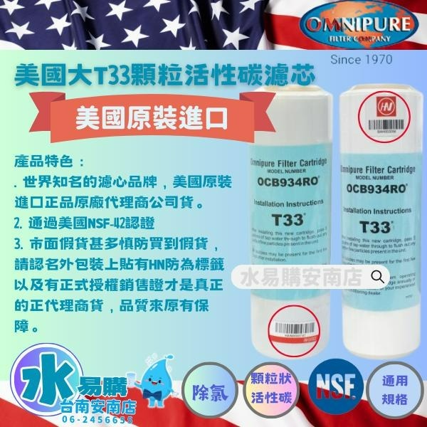 美國進口 OMNIPURE 大T33 顆粒活性炭濾心★正品代理商公司貨★ 通用規格 NSF-42認證【水易購淨水-安南店-細節圖2