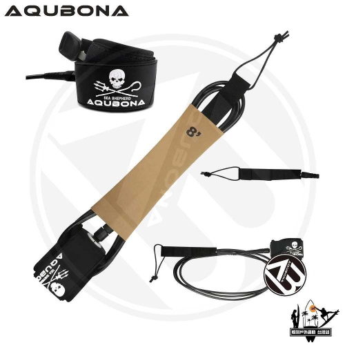 AQUBONA 衝浪腳繩 6 7 8尺 360度活動頭 黑色款 直徑7mm 防止纏繞 SUP衝浪板繩 腳繩 衝浪繩