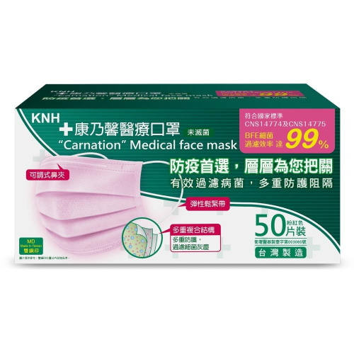 KNH 康乃馨 醫療口罩 6色 未滅菌 一般耳帶 50片 盒裝 粉紅色 粉藍色 粉黃色 粉綠色 粉紫色 白色 現貨