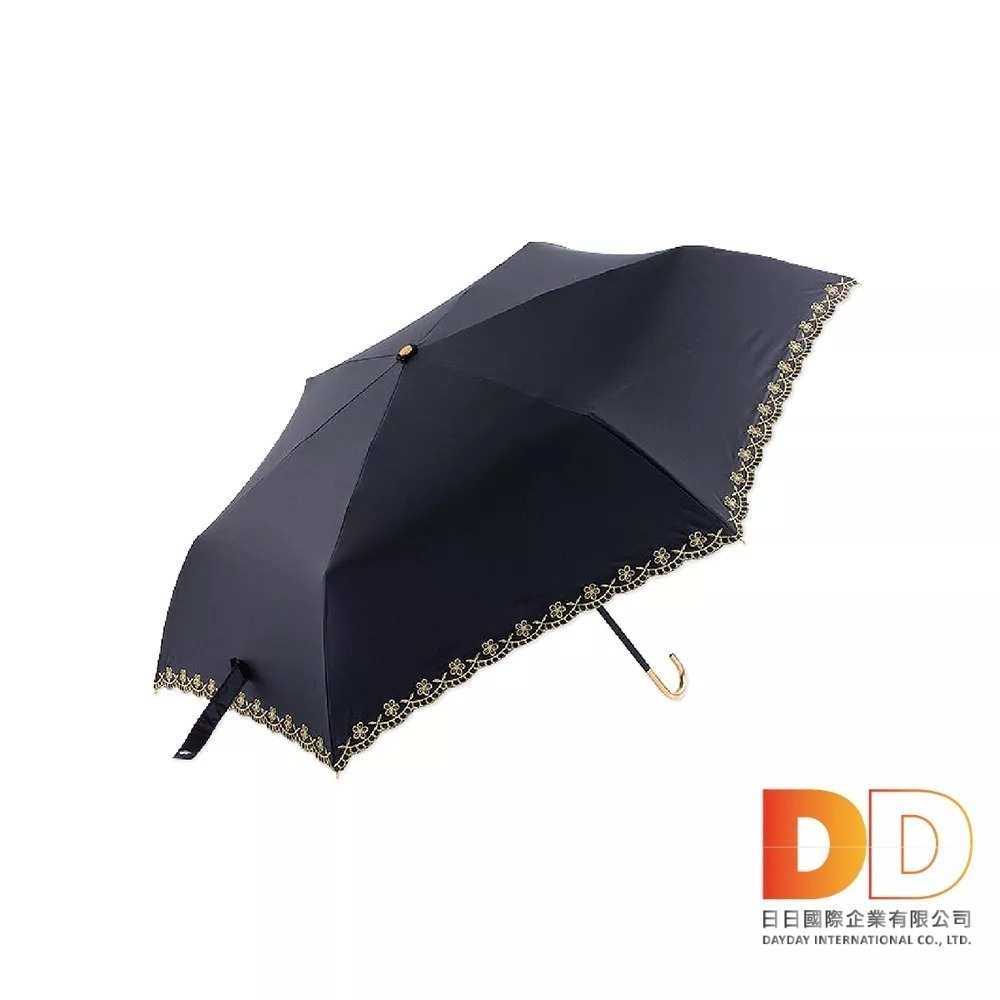 小J 金色彎柄 花語刺繡 防曬 黑膠摺疊 晴雨傘 輕巧 摺疊傘 陽傘 雨傘 附傘套-細節圖2
