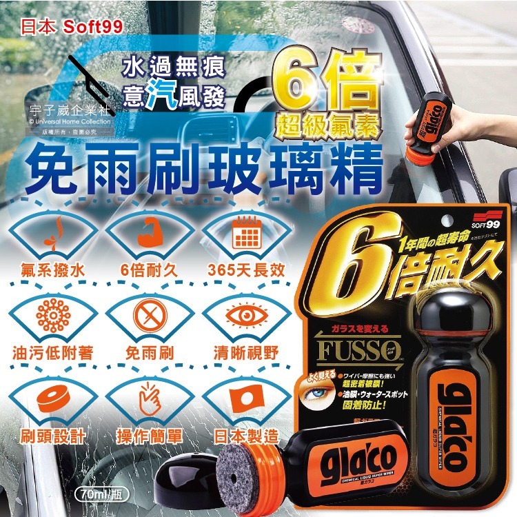 日本Soft99-免雨刷超級氟素6倍耐久力抗污耐磨防雨車用驅水玻璃精(C236)70ml/瓶(365天長效型撥水劑)-細節圖2