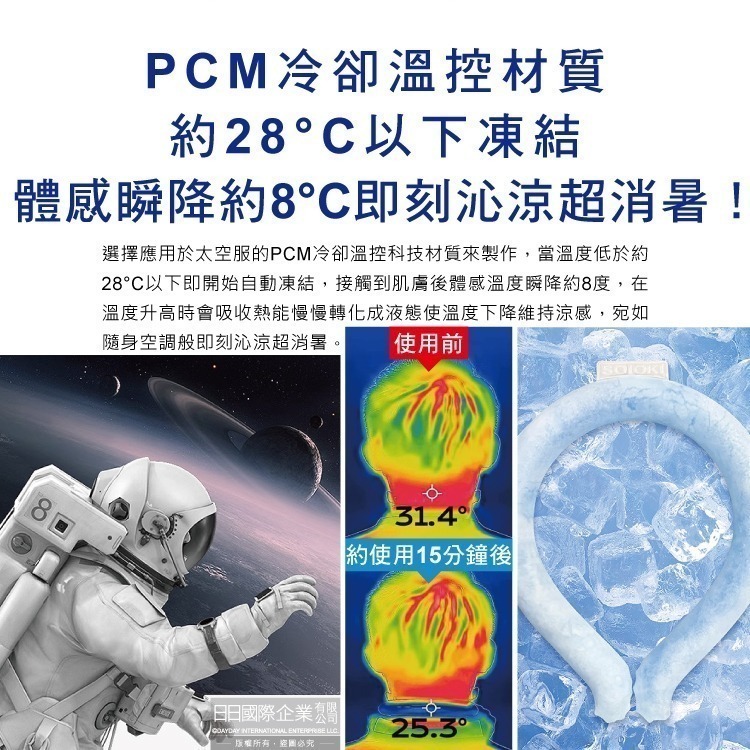 日本SOLOKI-可重複使用體感降溫約8度保冷掛脖冰涼頸圈1入/盒(無結露涼感環,防中暑散熱冰敷袋,室內外通勤涼感巾)-細節圖4