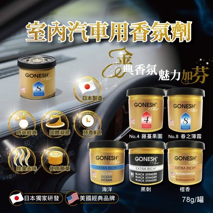 日本GONESH-室內汽車用香氛固體凝膠空氣芳香劑78g/罐(長效8週持久芳香型)-細節圖2