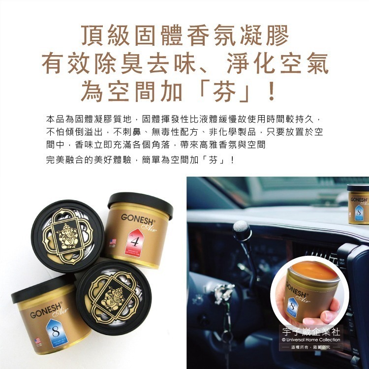 日本GONESH-室內汽車用香氛固體凝膠空氣芳香劑78g/罐(長效8週持久芳香型)-細節圖4