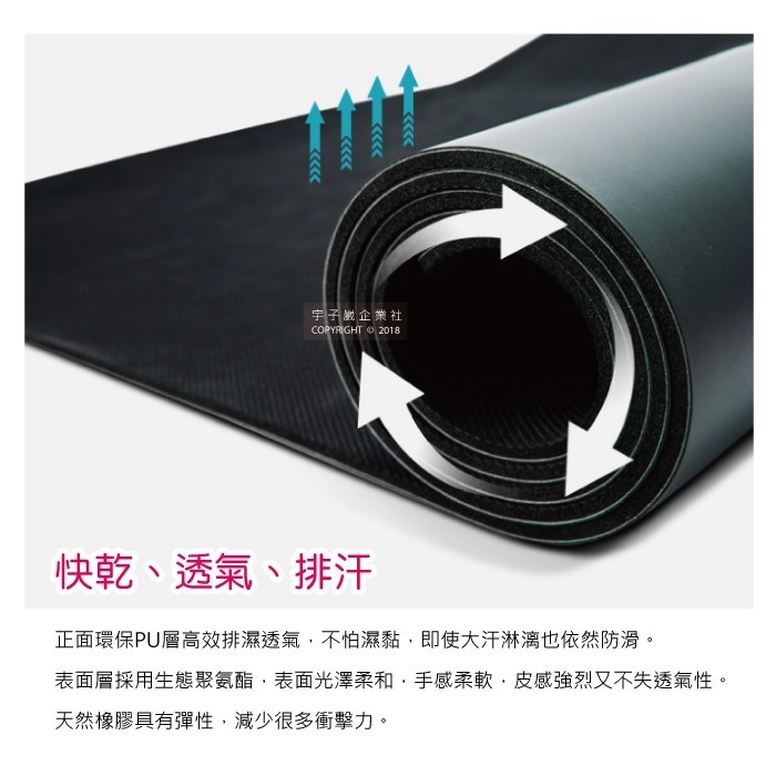生活良品-專業體位線PU橡膠瑜珈墊185x68cm(多色可選)1入/袋(運動健身防滑地墊)-細節圖5