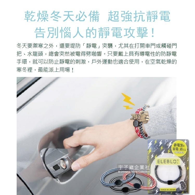 日本ELEBLO-頂級4倍強效條紋編織防靜電手環1入/盒(1.9秒急速除靜電髮圈)-細節圖3