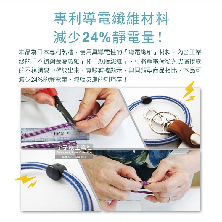 日本ELEBLO-頂級4倍強效條紋編織除靜電薑餅人造型皮革鑰匙圈-條紋天空藍1入/盒(1.9秒急速除靜電)-細節圖5