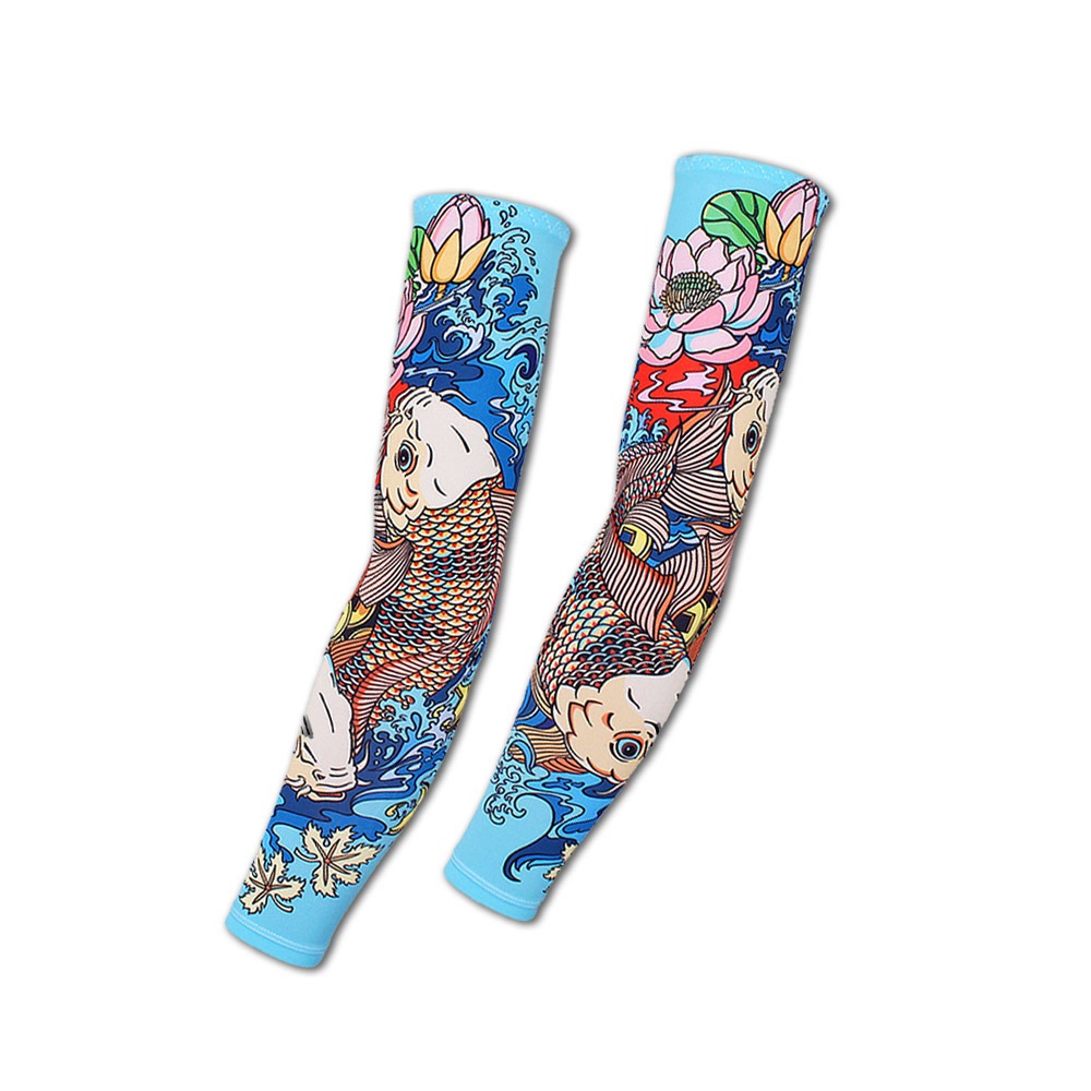 生活良品-抗UV冰絲涼感透氣仿紋身鯉魚圖騰印花男女防曬袖套1雙/袋(運動臂套,外送,登山露營,釣魚園藝,路跑,衝浪)-細節圖2