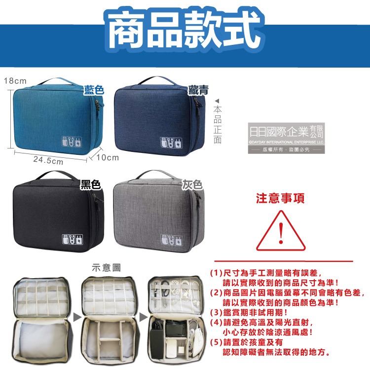 生活良品-韓版3C配件耐磨防潑水耐碰撞大容量多功能可調式分隔收納包1入/袋(防震耐衝擊彈性旅行袋,電子產品拉鍊硬殼包)-細節圖3