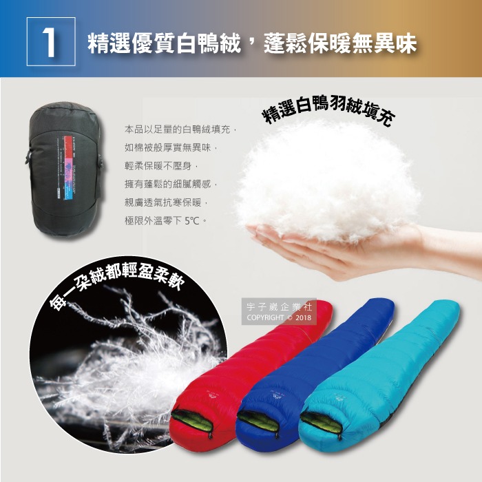 LMR木乃伊式白鴨羽絨睡袋(約210x80cm)(充絨量800g)(極限外溫：零下5℃)-細節圖4