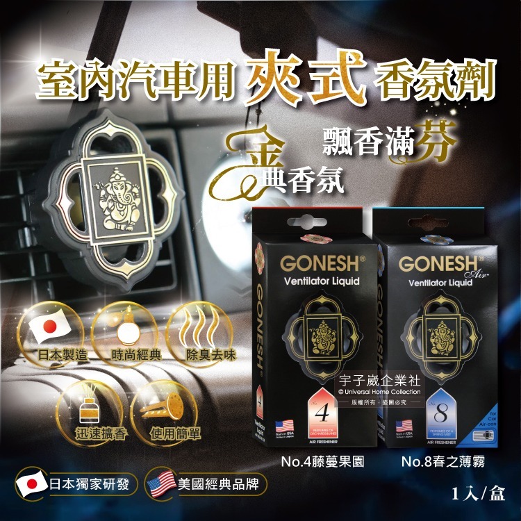 日本GONESH-汽車空調冷氣出風口專用夾式芳香劑1入/盒(室內持久芳香型)-細節圖2