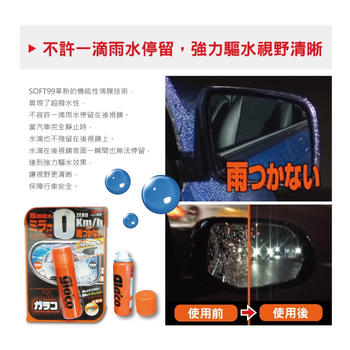 日本SOFT99 後視鏡撥水劑倒車鏡專用奈米驅水劑(C297)40ml-細節圖5
