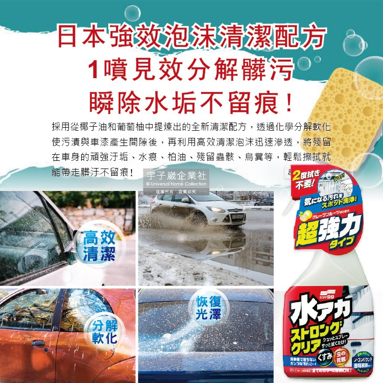 日本Soft99-車身去污強效型除水垢泡沫清潔劑(W264)葡萄柚香500ml/按壓瓶(汽車美容保養免水洗環保型洗車精)-細節圖4