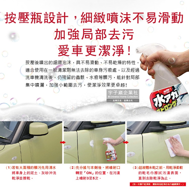 日本Soft99-車身去污強效型除水垢泡沫清潔劑(W264)葡萄柚香500ml/按壓瓶(汽車美容保養免水洗環保型洗車精)-細節圖5