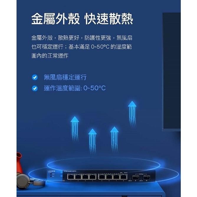 Linksys 8埠(8埠GE+ 2埠SFP)L2管理型Gigabit超高速乙太網路交換器/鐵殼/LGS310C-TW-細節圖3