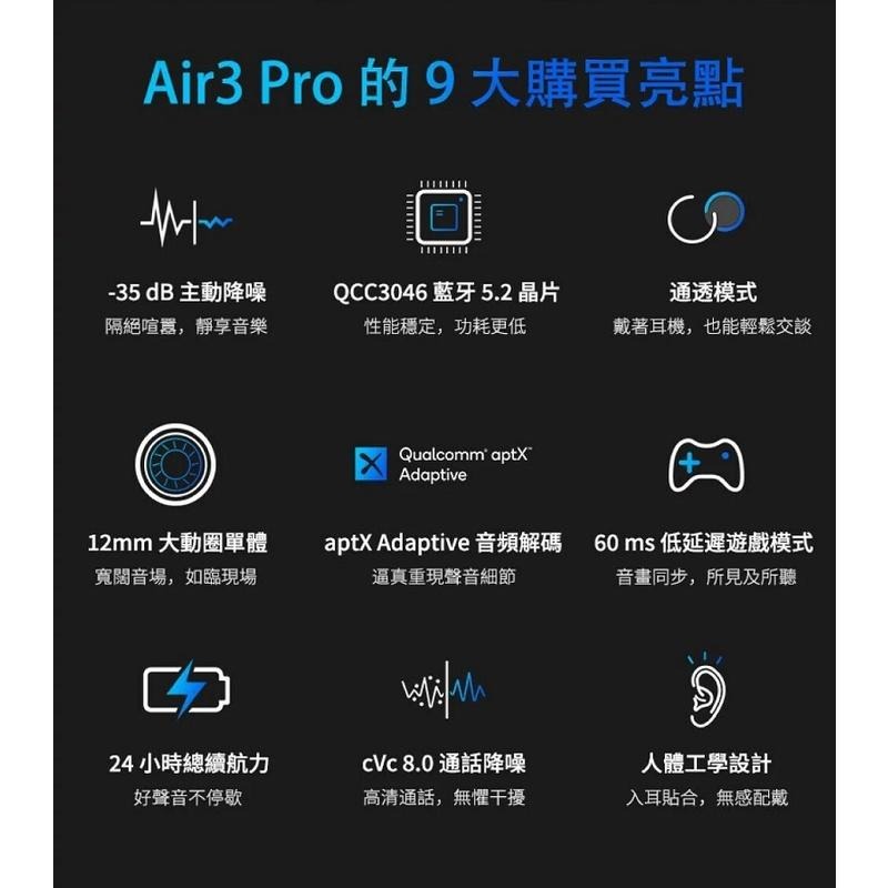 【任選3件9折】SoundPeats Air3 Pro 無線耳機 ANC降噪 通透模式 超低延遲遊戲模式-細節圖5