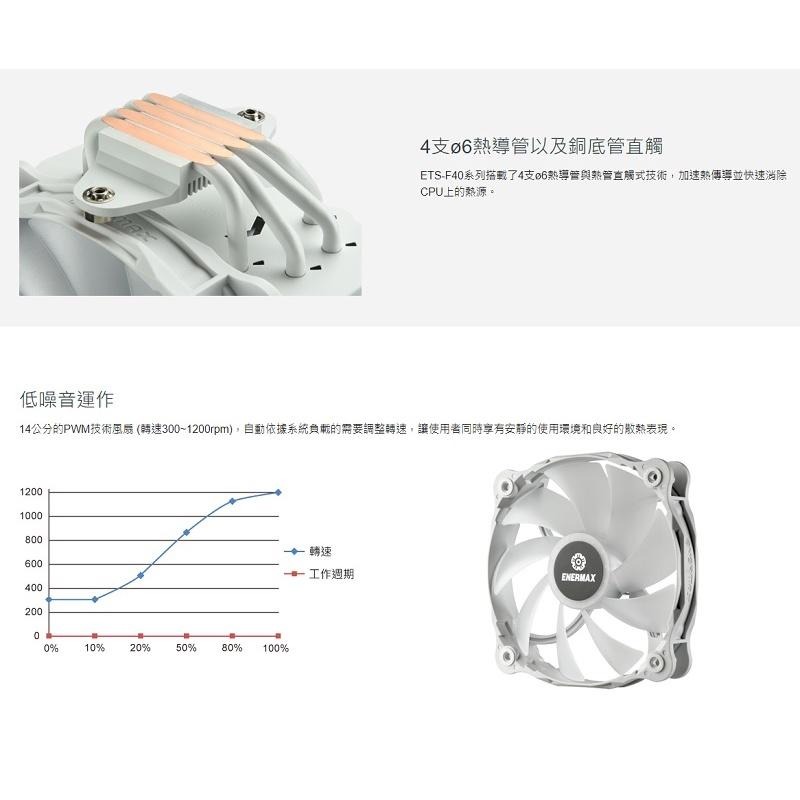 安耐美 F40 CPU空冷散熱器/14公分風扇/黑ETS-F40-BK-ARGB/白ETS-F40-W-ARGB-細節圖4