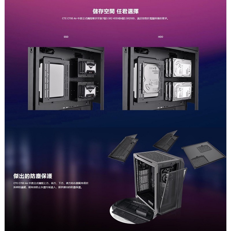 米特3C數位–Thermaltake 曜越 CTE C700 Air 黑色/白色 內附顯卡轉向支架 中直立式機殼-細節圖8