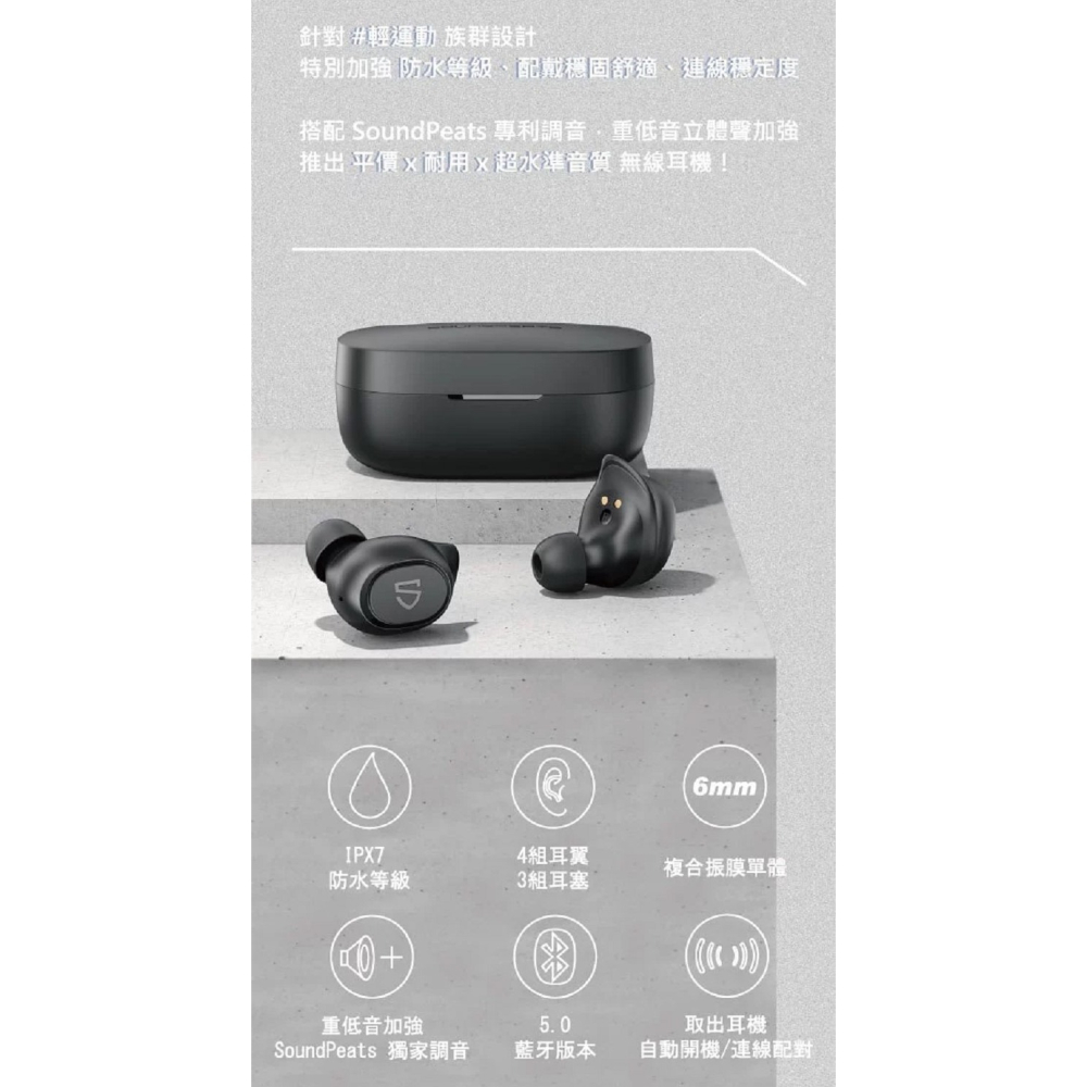 米特3C數位–Soundpeats Truefree 2 極致防水 絕佳穩固 真無線藍牙耳機-細節圖2