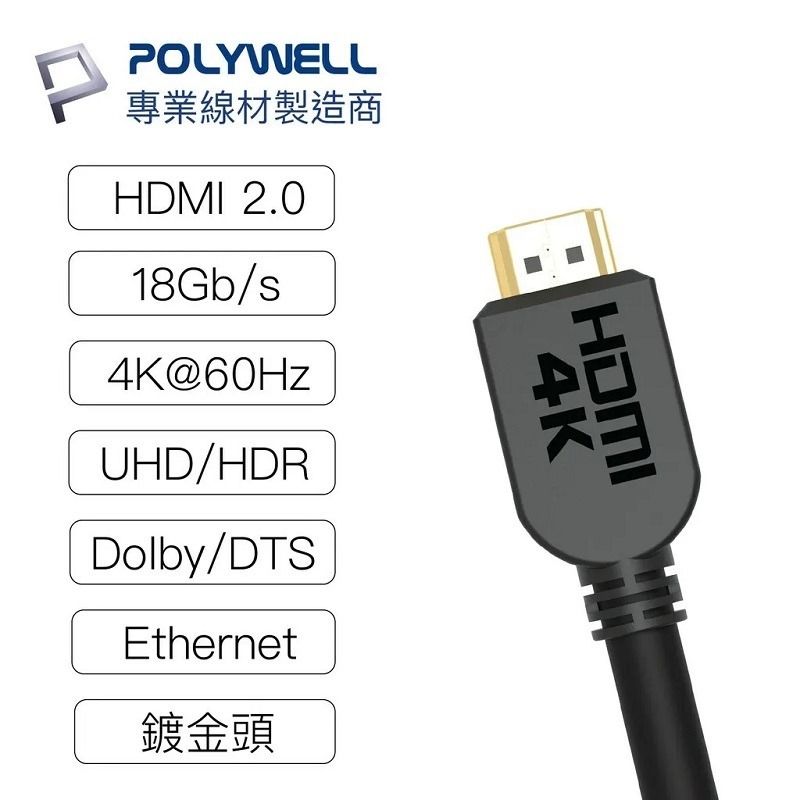 米特3C數位–POLYWELL HDMI線 2.0版 4K UHD HDMI傳輸線5米/PW15-W60-H050-細節圖3