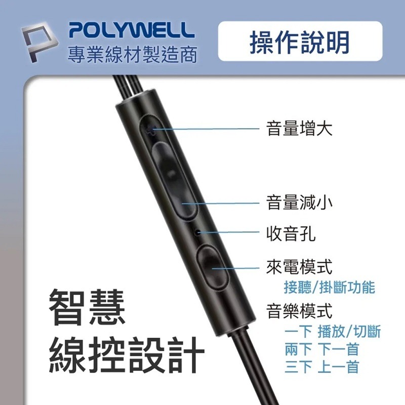 POLYWELL 3.5mm耳塞式有線耳機麥克風適用安卓/黑PW15-T65-0029/白PW15-T65-0030-細節圖5