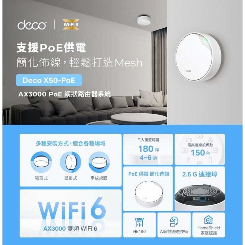 米特3C數位–TP-Link Deco X50-Poe AX3000 wifi6雙頻 PoE供電 網狀路由器/2入/3入-細節圖3