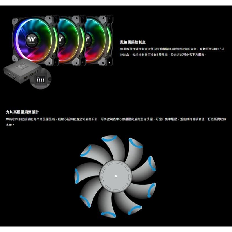曜越 Riing Plus 12 LED RGB水冷排風扇/頂級版/三顆裝/五顆裝CL-F054-PL12SW-A-細節圖4