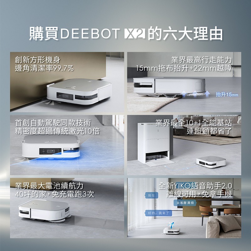 米特3C數位–ECOVACS 科沃斯 DEEBOT X2 OMNI 全能方形旗艦掃地機器人-細節圖2