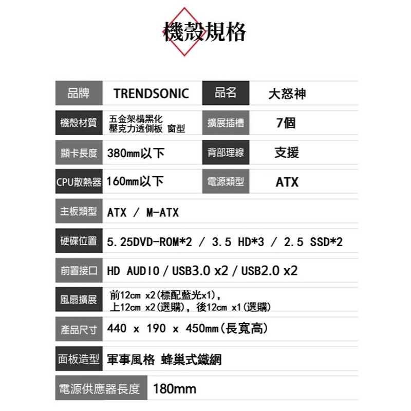 米特3C數位–TrendSonic 翰欣 大怒神 電源下置 壓克力側透 ATX USB3.0 電腦機殼-細節圖6