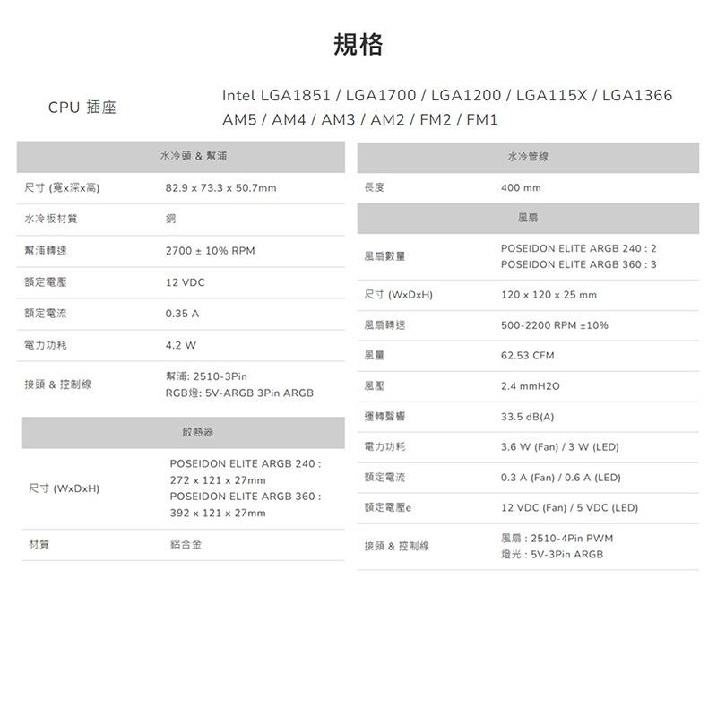 米特3C數位–COUGAR 美洲獅 Poseidon Elite ARGB 360 水冷散熱器 黑色/白色-細節圖6