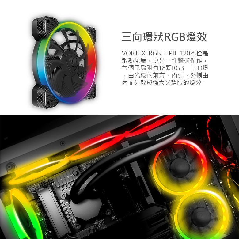 米特3C數位–COUGAR 美洲獅 VORTEX RGB HPB 120 單入散熱風扇/CF-V12HB-RGB-細節圖2