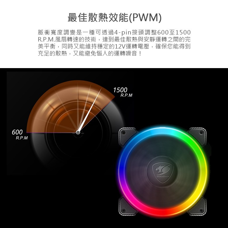 米特3C數位–COUGAR 美洲獅 VORTEX RGB HPB 120 單入散熱風扇/CF-V12HB-RGB-細節圖6