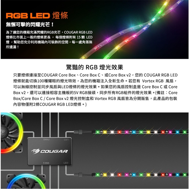 米特3C數位–COUGAR 美洲獅 RGB LED Strip 幻彩 ARGB燈條/長45公分/15顆LED燈/附帶磁鐵-細節圖2