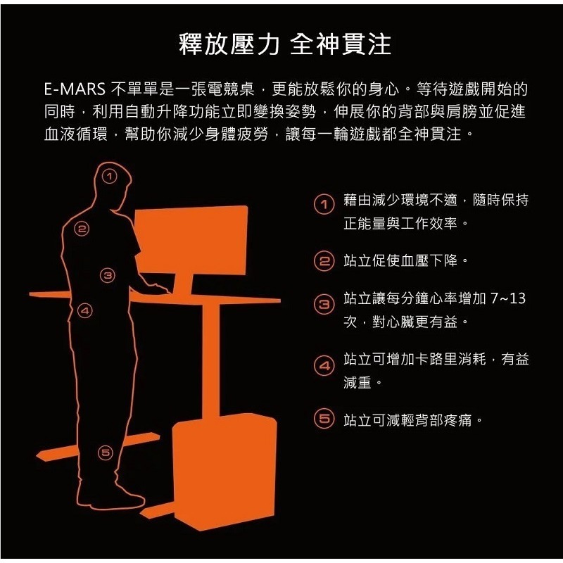 米特3C數位–COUGAR 美洲獅 E-MARS 雙馬達/防碰撞裝置/高度控制/人體工學 自動升降電競桌-細節圖3