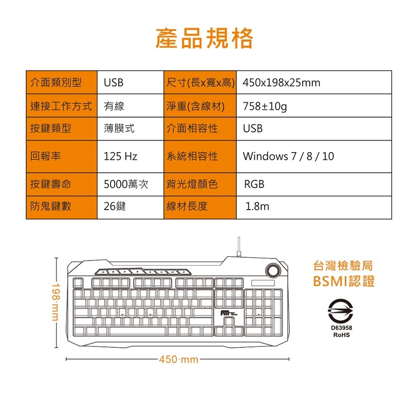 米特3C數位–Power Master 亞碩 KM-31北極星 26鍵無衝突/可調音量/鐳射鍵帽/RGB 薄膜式鍵盤-細節圖5