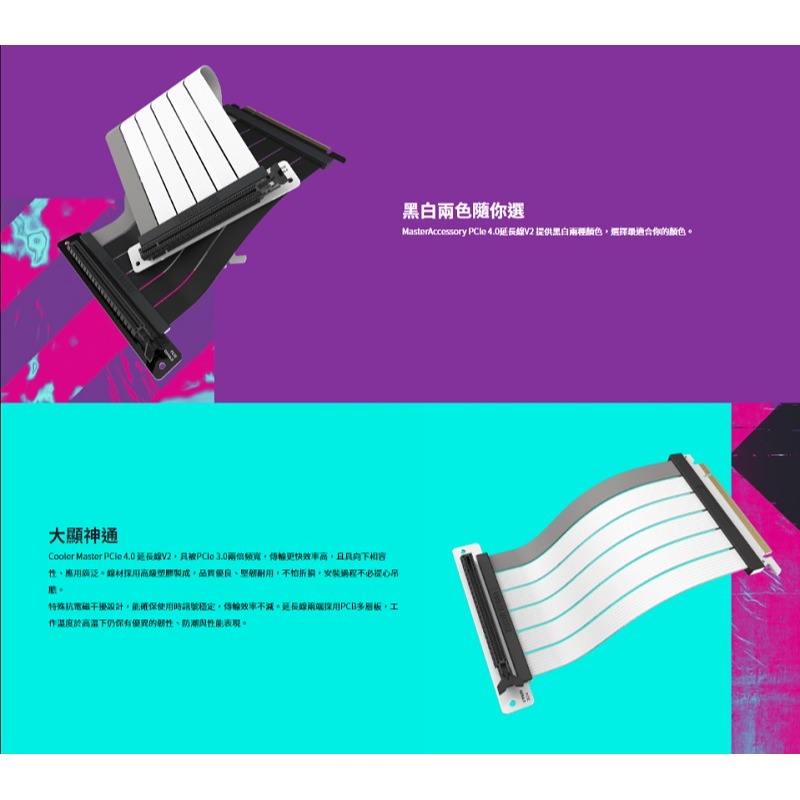 米特3C數位–酷碼 MASTERACCESSORY PCIE 4.0 X16延長線 200mm V2 黑色/白色-細節圖4