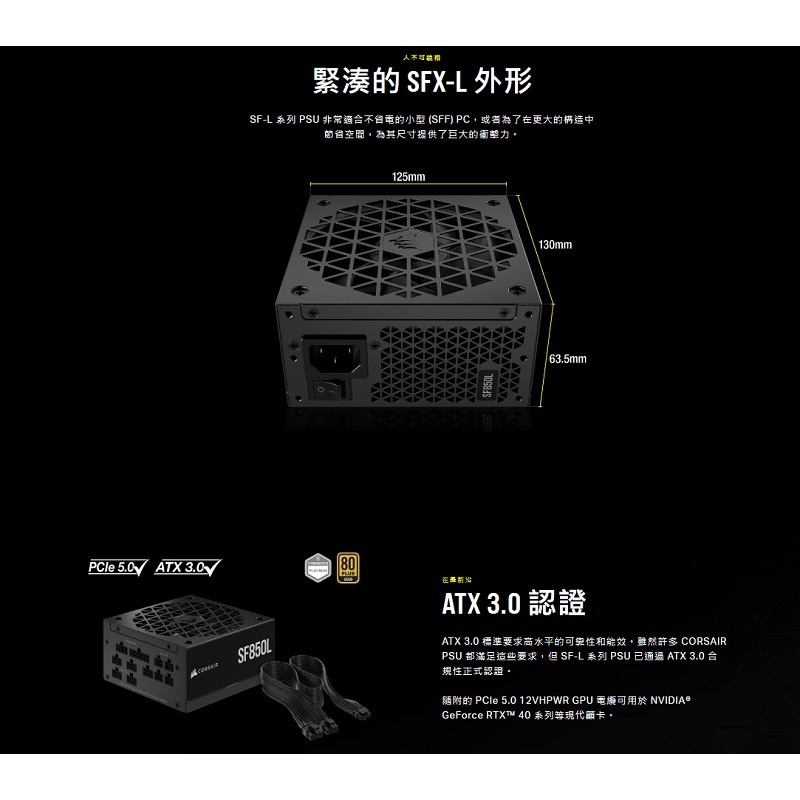 米特3C數位–海盜船 SF850L/SF1000L 850W/1000W SFX金牌電源供應器 ATX 3.0