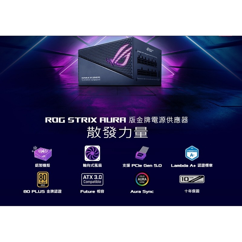 米特3C數位–華碩 ROG STRIX 1200G/1000G/850G/750G AURA-GAMING 電源供應器-細節圖2