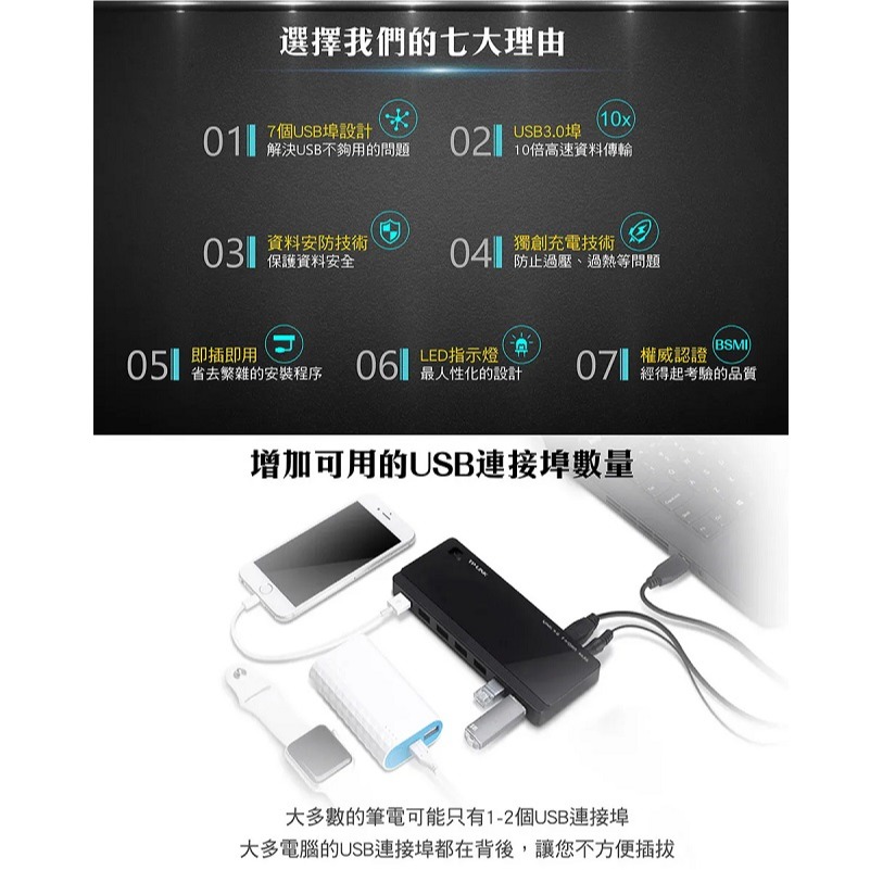 米特3C數位–TP-LINK UH700 USB 3.0 7埠集線器-細節圖2