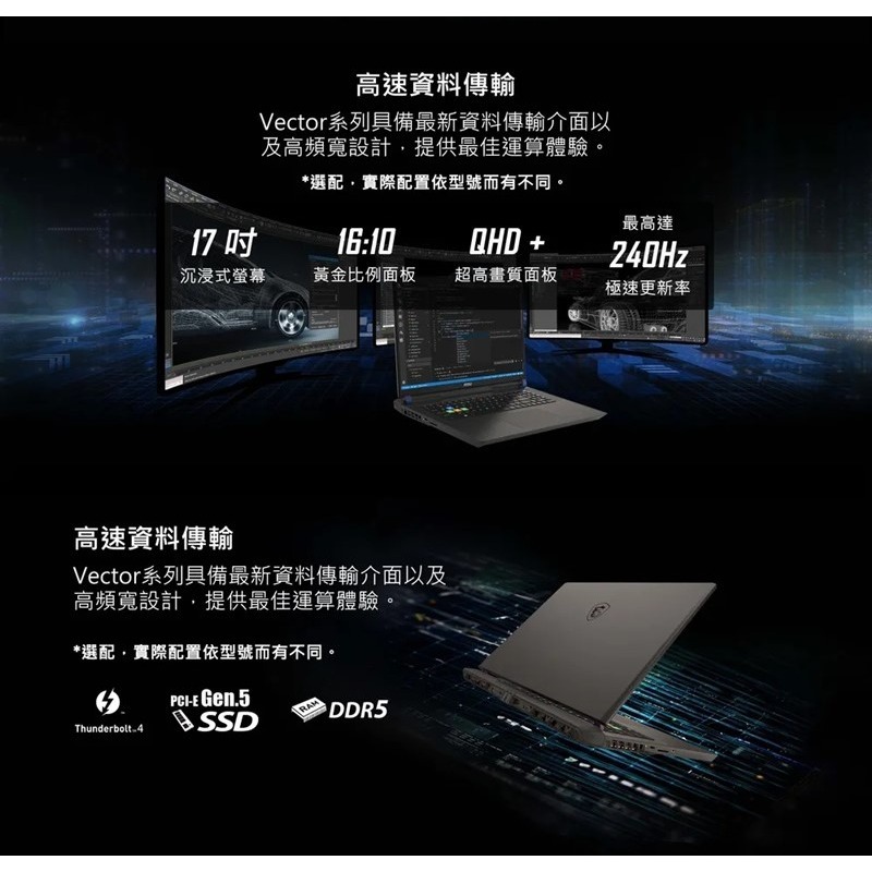 MSI 微星 Vector 17 HX A14VGG-208TW i9-14900HX/32G/1T 電競筆電-細節圖5