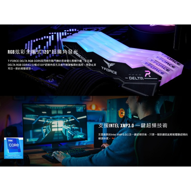 TEAM十銓 T-Force DELTA 炫光 DDR5 7200 32GB(16GB*2) 桌上型記憶體/黑/CL34-細節圖2