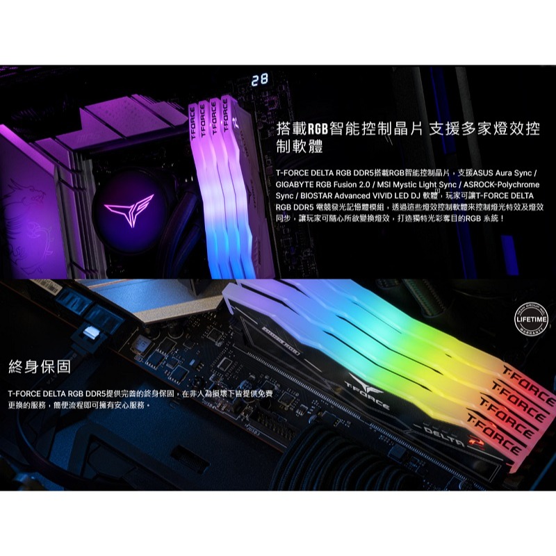 TEAM十銓 T-Force DELTA 炫光 DDR5 7200 32GB(16GB*2) 桌上型記憶體/黑/CL34-細節圖5