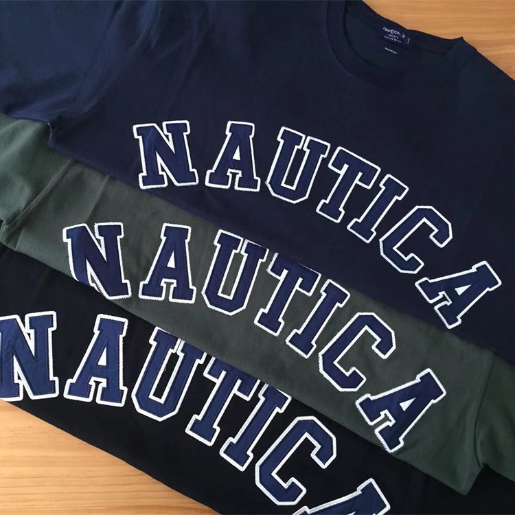 現貨藏藍M Nautica 經典款大LOGO刺繡貼布 長谷川 重磅 短袖 T恤-細節圖5