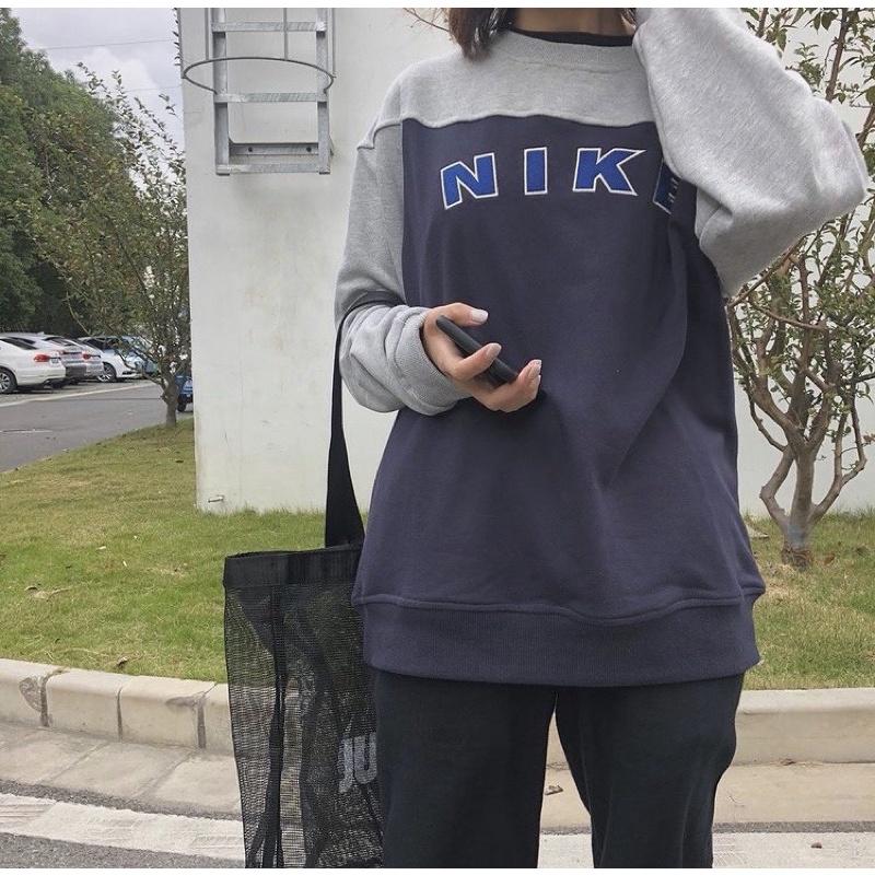 出清特價 Nike vintage 古著 刺繡 字母 拼接 拼色 大學T-細節圖6