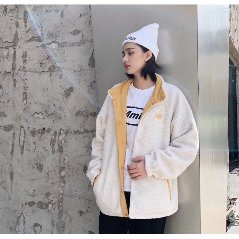 福利品 瑕疵黃L New balance NB 羊羔毛 風衣 夾克 外套 雙面穿-細節圖6