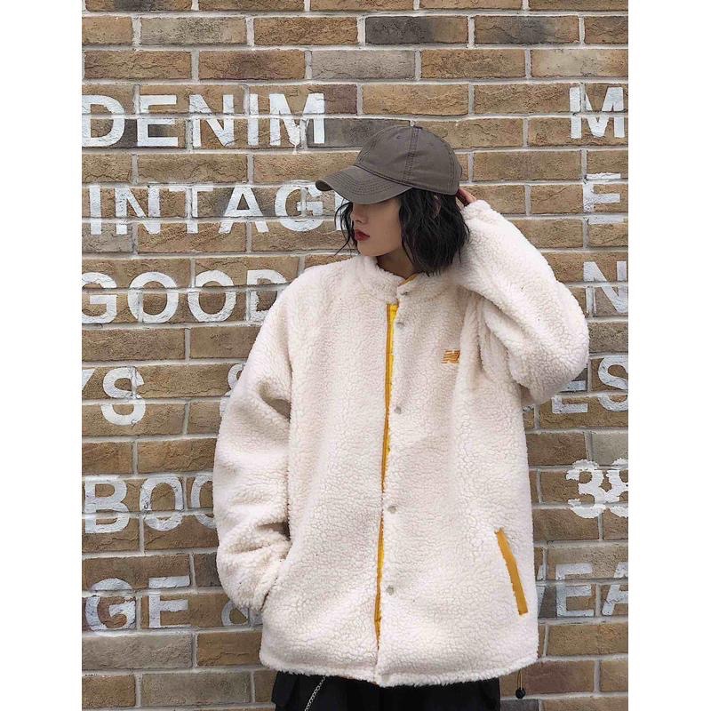 福利品 瑕疵黃L New balance NB 羊羔毛 風衣 夾克 外套 雙面穿-細節圖2