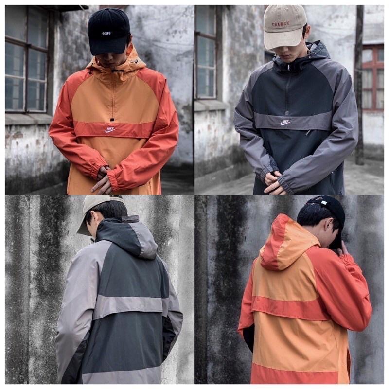 現貨 Nike 刺繡 拼色 拼接 半拉鍊 連帽 風衣 衝鋒衣-細節圖5