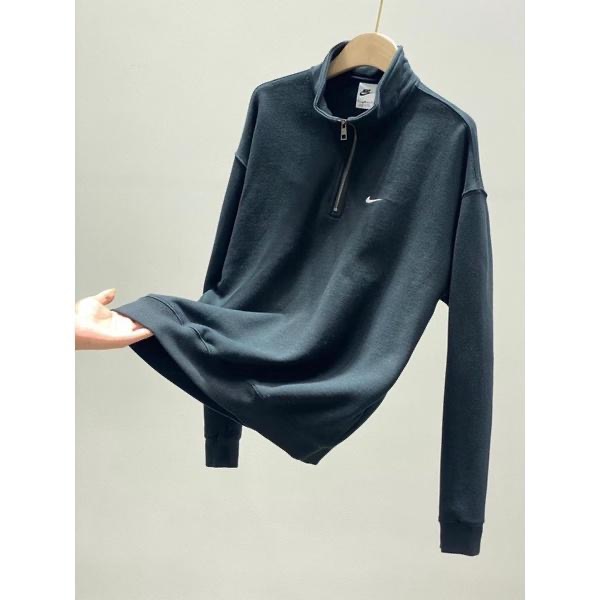 現貨～簡約NIKE 刺繡 小LOGO 半拉鍊 休閒 加絨 長袖 衛衣 大學T DQ5210-010-細節圖9