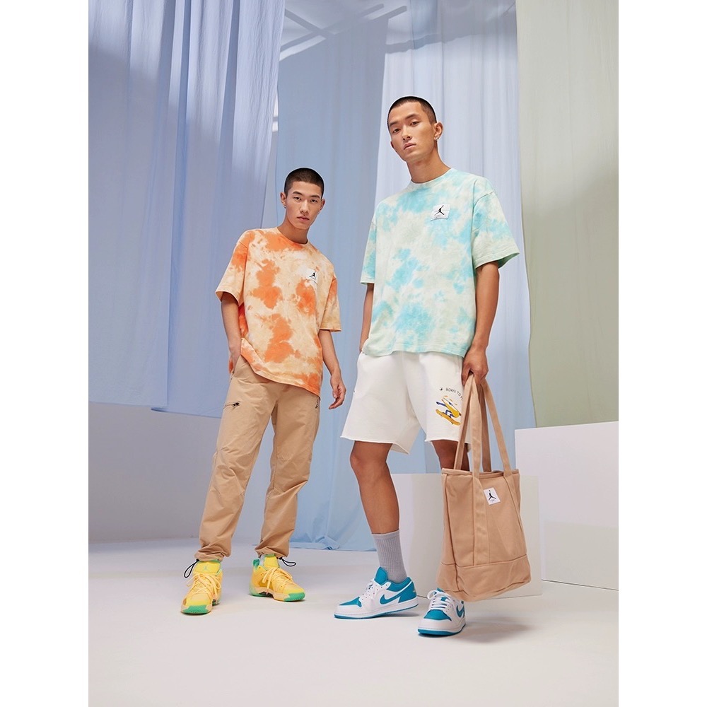 JORDAN貼布渲染紮染 短袖T恤上衣 寬鬆 oversize-細節圖2