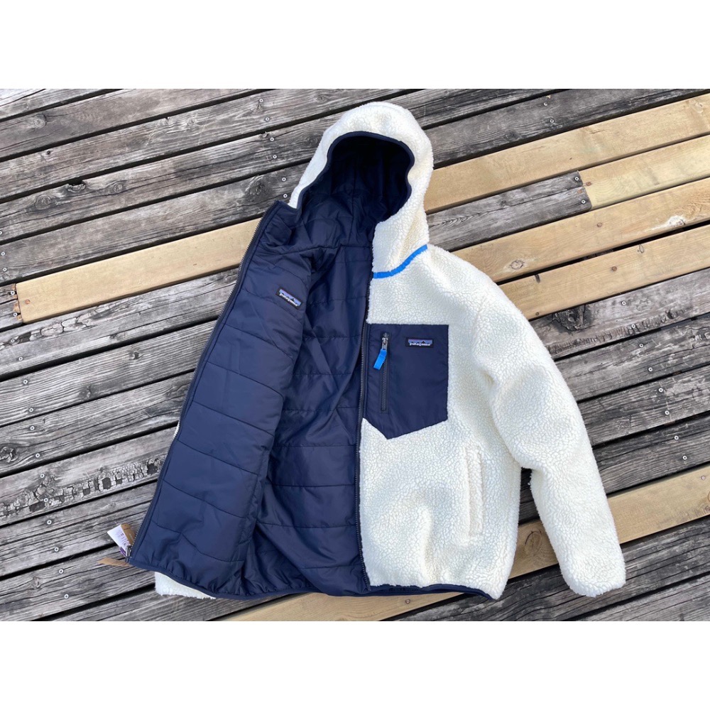現貨藏藍S Patagonia 巴塔哥尼亞 毛絨 雙面穿 兩面穿 連帽 風衣外套-細節圖3